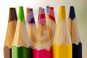 Macro shot of multi-colored drawing  pencils.
