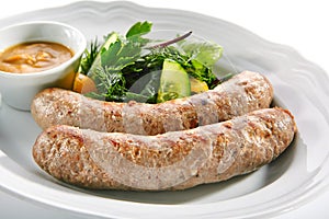 Macro Shot of Munich Sausages for Frying Made from Pork and Beef