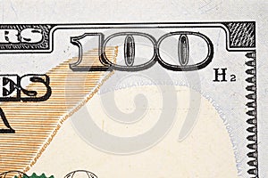 Macro shot of a new 100 dollar bill