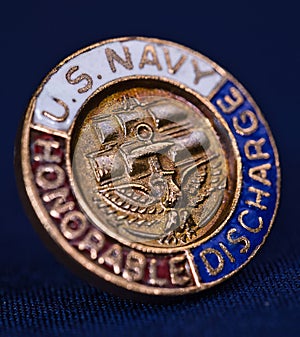 Macro Shot: Old U.S. Navy Honorable Discharge Pin Up Close