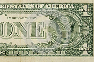 Macro shot of one dollar banknote