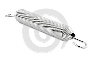 A macro shot of one new steel spring, isolated on a white background.