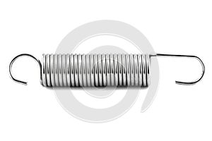 A macro shot of one new steel spring, isolated on a white background.