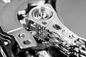 Macro shot of open hard disc drive