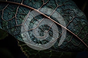 macro shot of plant leaf with intricate details, including veins and textures