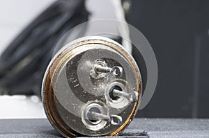 Macro shot of power transistors on the black surface