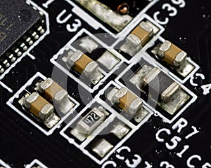 Macro shot of printed circuit board (PCB)