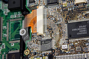 Macro shot of processor and other chips on a computer component