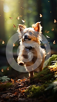 macro shot of a puppy and butterflies