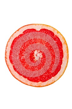 Macro shot of a red grapefruit isolated on white