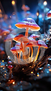 Macro Shot of a Sharp-Focused Mushroom Cap with Lamellae AI Generated