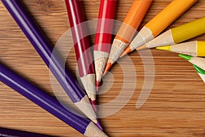 A Macro Shot of Sharpened Colored Pencils in a vortex spiral off