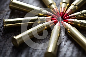 Macro shot of small-caliber tracer rounds with a