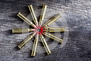 Macro shot of small-caliber tracer rounds with a photo