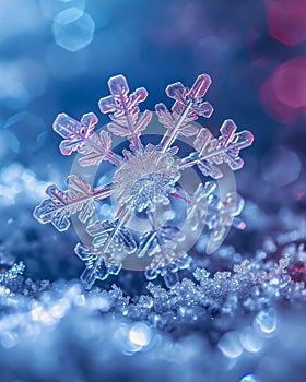 Macro Shot of a Snowflake on a Wintry Background
