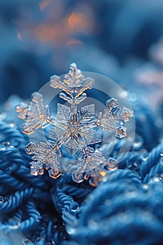Macro shot of snowflakes on fabric