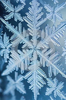 macro shot of snowflakes on a frosted windowpane