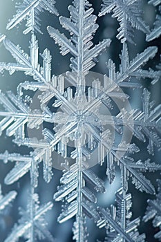 macro shot of snowflakes on a frosted windowpane