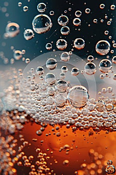 Macro shot of sparkling rose champagne with bubbles