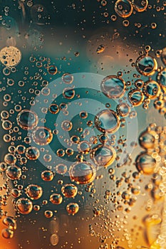 Macro shot of sparkling rose champagne with bubbles