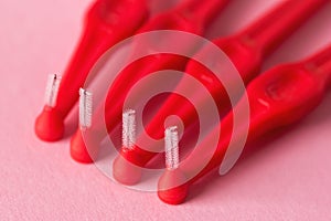 Macro shot of a Specialized Interdental Brush for Cleaning Teeth and a System of Braces Minimal Dental and Orthodontic Concept