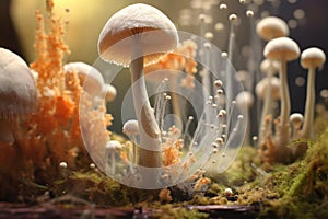 macro shot of spores ejecting from puffball mushroom photo