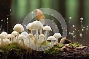 macro shot of spores ejecting from puffball mushroom photo