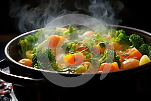 macro shot of steaming vegetable casserole
