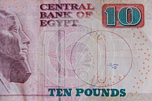 Macro shot of ten egyptian pounds bill