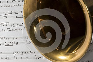 Macro Shot of Tenor Saxophone on sheet music