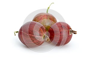 Macro shot of three red gooseberries