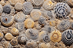 macro shot of tiny invertebrate fossils in sediment rock