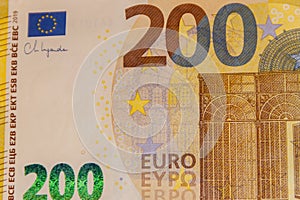 Macro shot of two hundred euro banknote