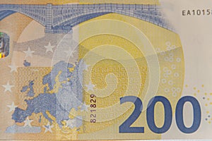 Macro shot of two hundred euro banknote