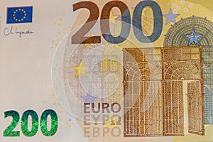 Macro shot of two hundred euro banknote