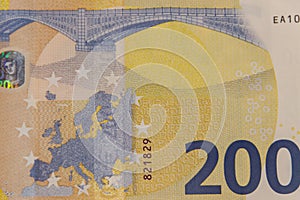 Macro shot of two hundred euro banknote