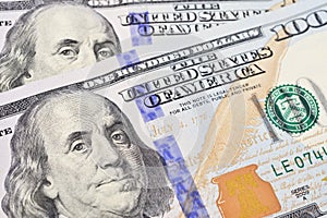 Macro shot of a 100 US dollar