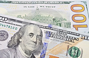 Macro shot of a 100 US dollar