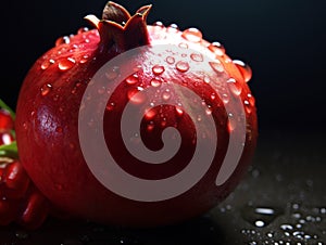 Macro shot, very close shot of a the aril of a pomegranate.