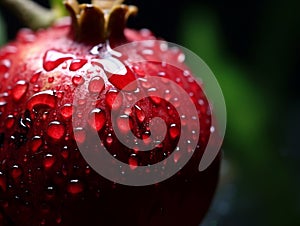 Macro shot, very close shot of a the aril of a pomegranate.