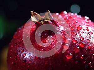 Macro shot, very close shot of a the aril of a pomegranate.