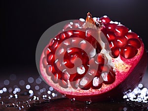 Macro shot, very close shot of a the aril of a pomegranate. photo