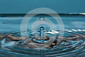 Macro shot of water drop making ripples in water