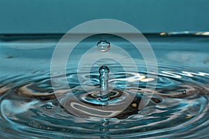 Macro shot of water drop making ripples in water