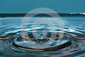 Macro shot of water drop making ripples in water