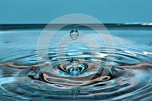 Macro shot of water drop making ripples in water