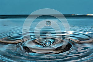 Macro shot of water drop making ripples in water