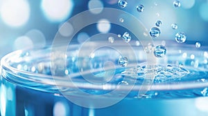 Macro Shot of Water Electrolysis With Bubbles Forming on Electrodes Under Cool Blue Light