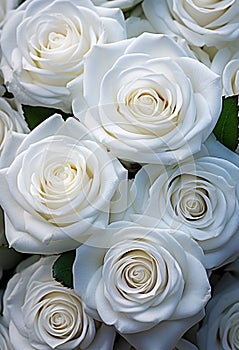 Macro shot of a white rose bouquet