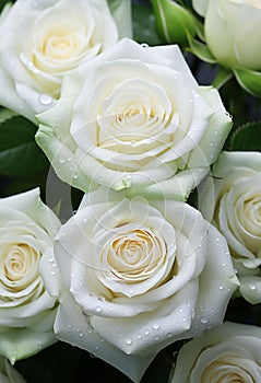 Macro shot of a white rose bouquet